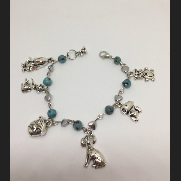 Dog Lovers Silver & Turquoise Charm Bracelet & Earrings Set Doggie Theme - Picture 4 of 5